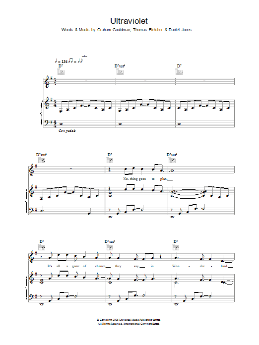 McFly Ultraviolet Sheet Music Notes & Chords for Piano, Vocal & Guitar (Right-Hand Melody) - Download or Print PDF