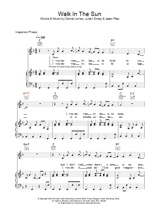 McFly Walk In The Sun Sheet Music Notes & Chords for Piano, Vocal & Guitar - Download or Print PDF
