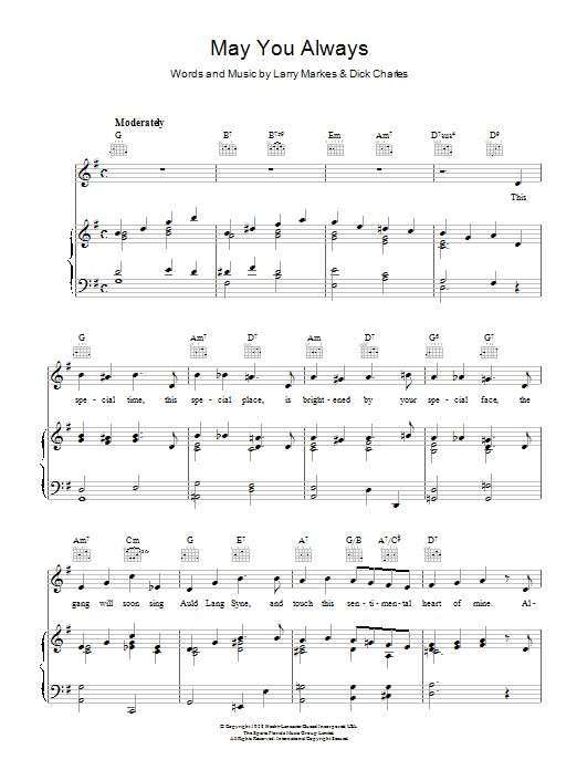 McGuire Sisters May You Always Sheet Music Notes & Chords for Piano, Vocal & Guitar (Right-Hand Melody) - Download or Print PDF