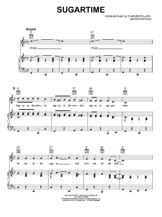 McGuire Sisters Sugartime Sheet Music Notes & Chords for Lyrics & Chords - Download or Print PDF