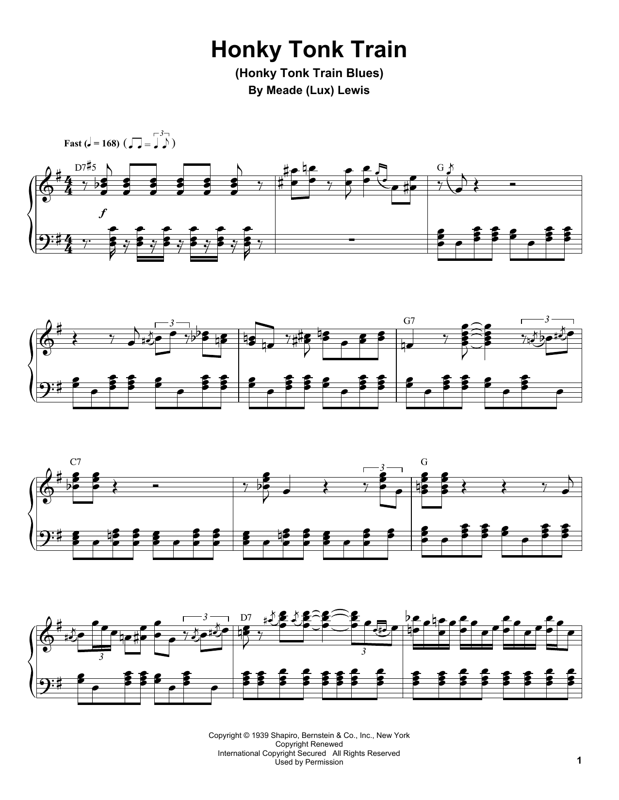 Meade (Lux) Lewis Honky Tonk Train (Honky Tonk Train Blues) Sheet Music Notes & Chords for Piano Transcription - Download or Print PDF