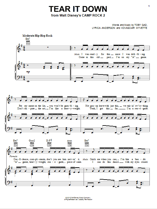 Meaghan Martin Tear It Down (from Camp Rock 2) Sheet Music Notes & Chords for Piano, Vocal & Guitar (Right-Hand Melody) - Download or Print PDF