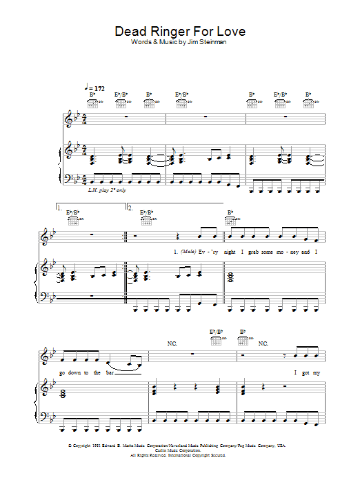 Meat Loaf and Cher Dead Ringer For Love Sheet Music Notes & Chords for Piano, Vocal & Guitar - Download or Print PDF