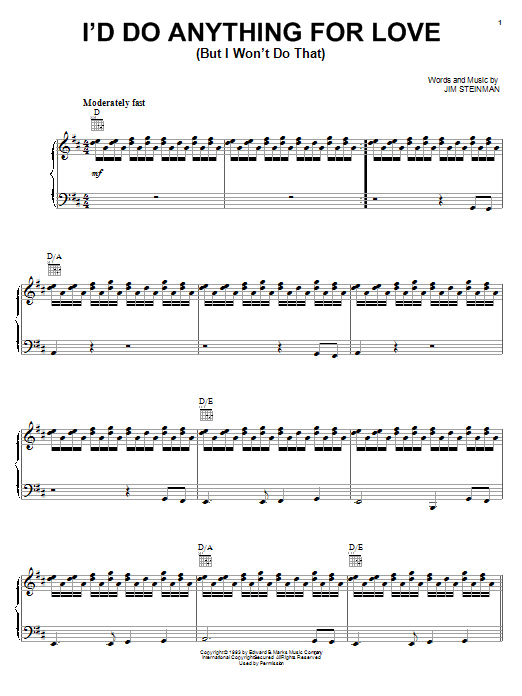 Meat Loaf I'd Do Anything For Love (But I Won't Do That) Sheet Music Notes & Chords for Ukulele - Download or Print PDF