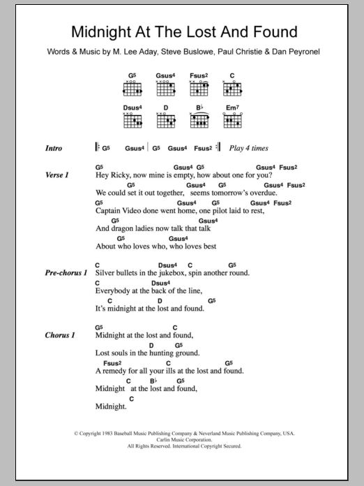 Meat Loaf Midnight At The Lost And Found Sheet Music Notes & Chords for Lyrics & Chords - Download or Print PDF