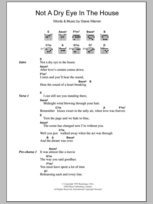 Meat Loaf Not A Dry Eye In The House Sheet Music Notes & Chords for Lyrics & Chords - Download or Print PDF