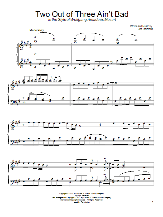 Meat Loaf Two Out Of Three Ain't Bad Sheet Music Notes & Chords for Piano - Download or Print PDF