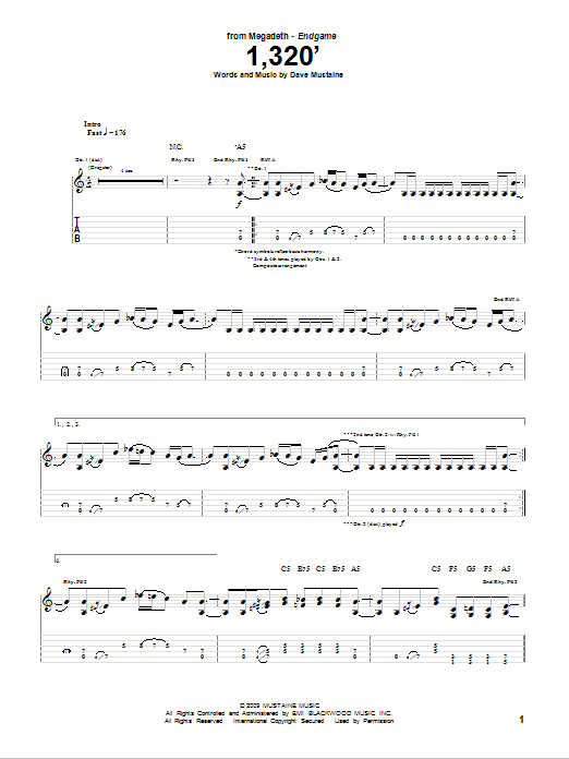 Megadeth 1,320' Sheet Music Notes & Chords for Guitar Tab - Download or Print PDF