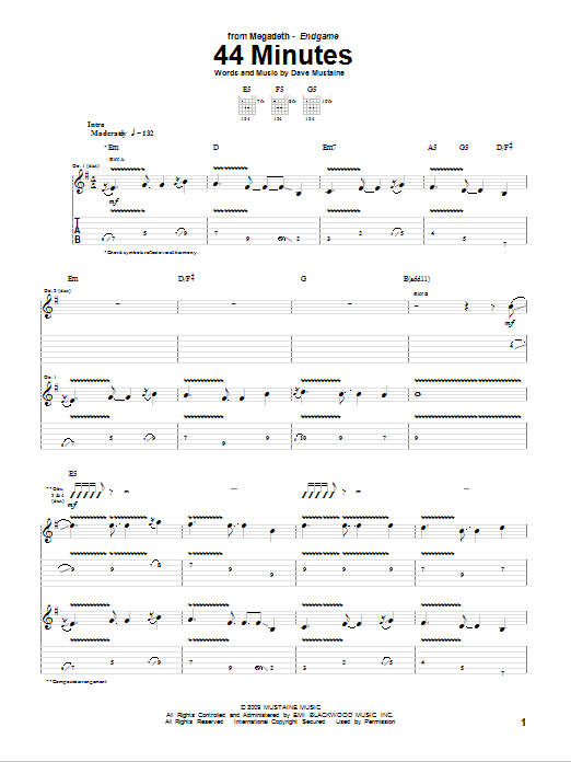Megadeth 44 Minutes Sheet Music Notes & Chords for Guitar Tab - Download or Print PDF