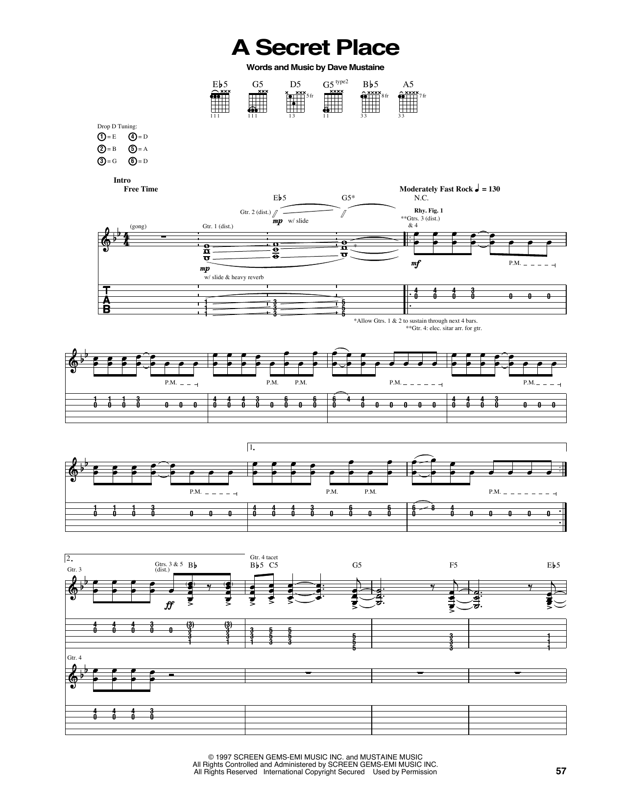Megadeth A Secret Place Sheet Music Notes & Chords for Guitar Tab - Download or Print PDF