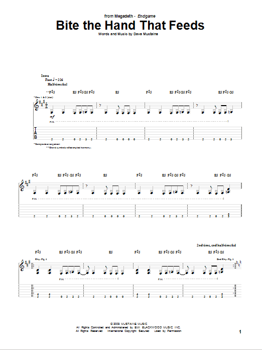 Megadeth Bite The Hand That Feeds Sheet Music Notes & Chords for Guitar Tab - Download or Print PDF