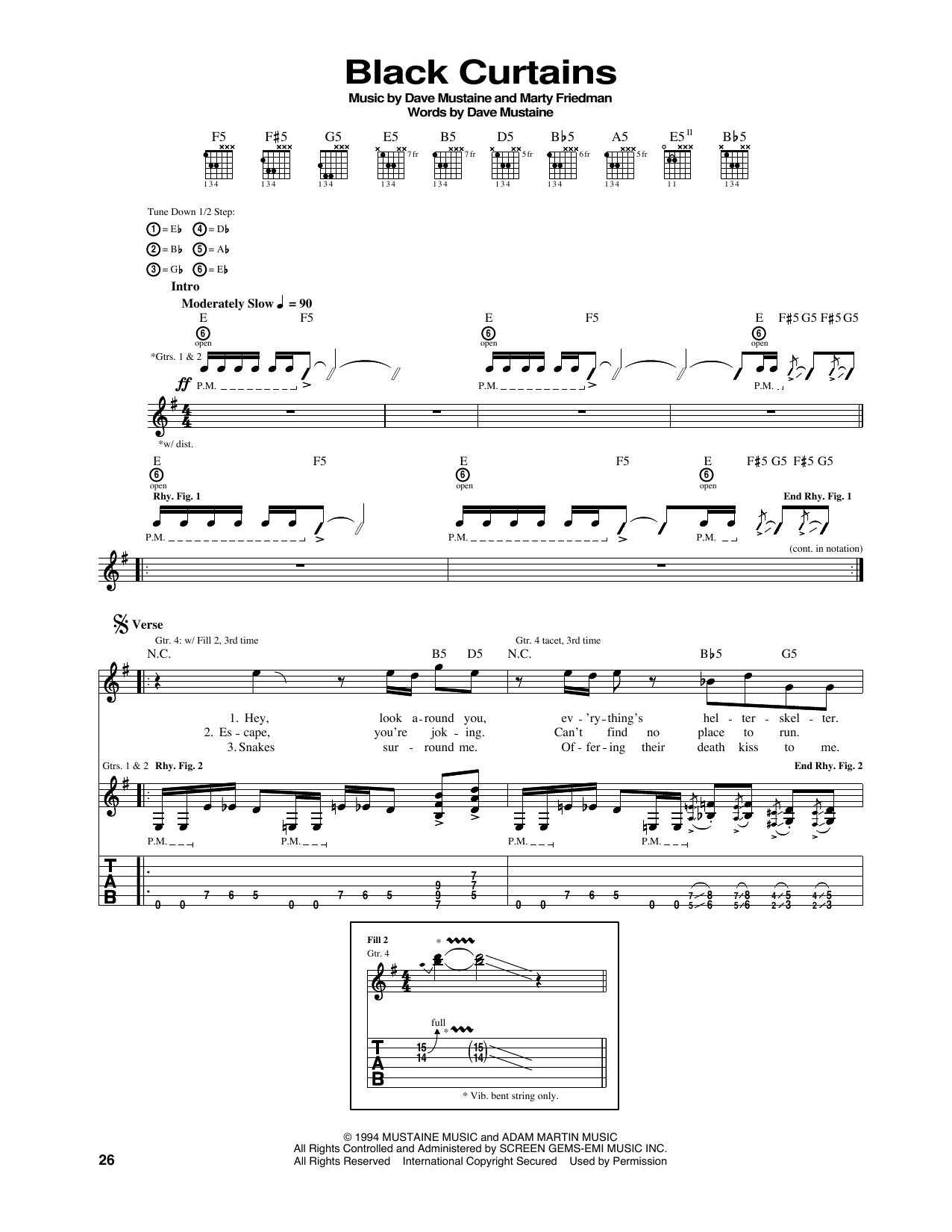 Megadeth Black Curtains Sheet Music Notes & Chords for Guitar Tab - Download or Print PDF