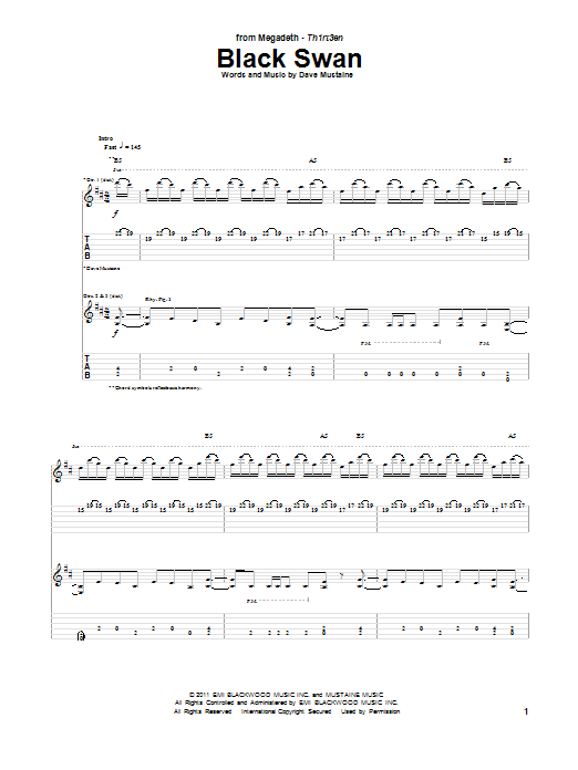 Megadeth Black Swan Sheet Music Notes & Chords for Guitar Tab - Download or Print PDF