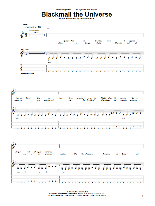 Megadeth Blackmail The Universe Sheet Music Notes & Chords for Guitar Tab - Download or Print PDF