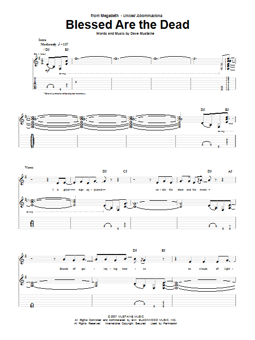 Megadeth Blessed Are The Dead Sheet Music Notes & Chords for Guitar Tab - Download or Print PDF