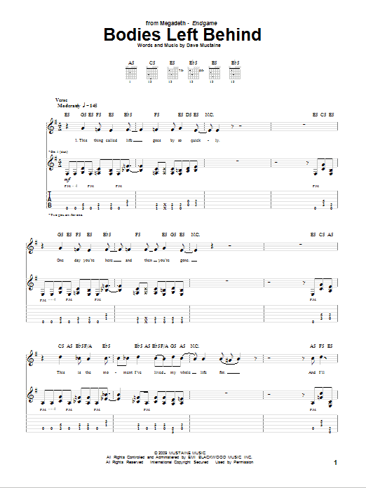 Megadeth Bodies Left Behind Sheet Music Notes & Chords for Guitar Tab - Download or Print PDF