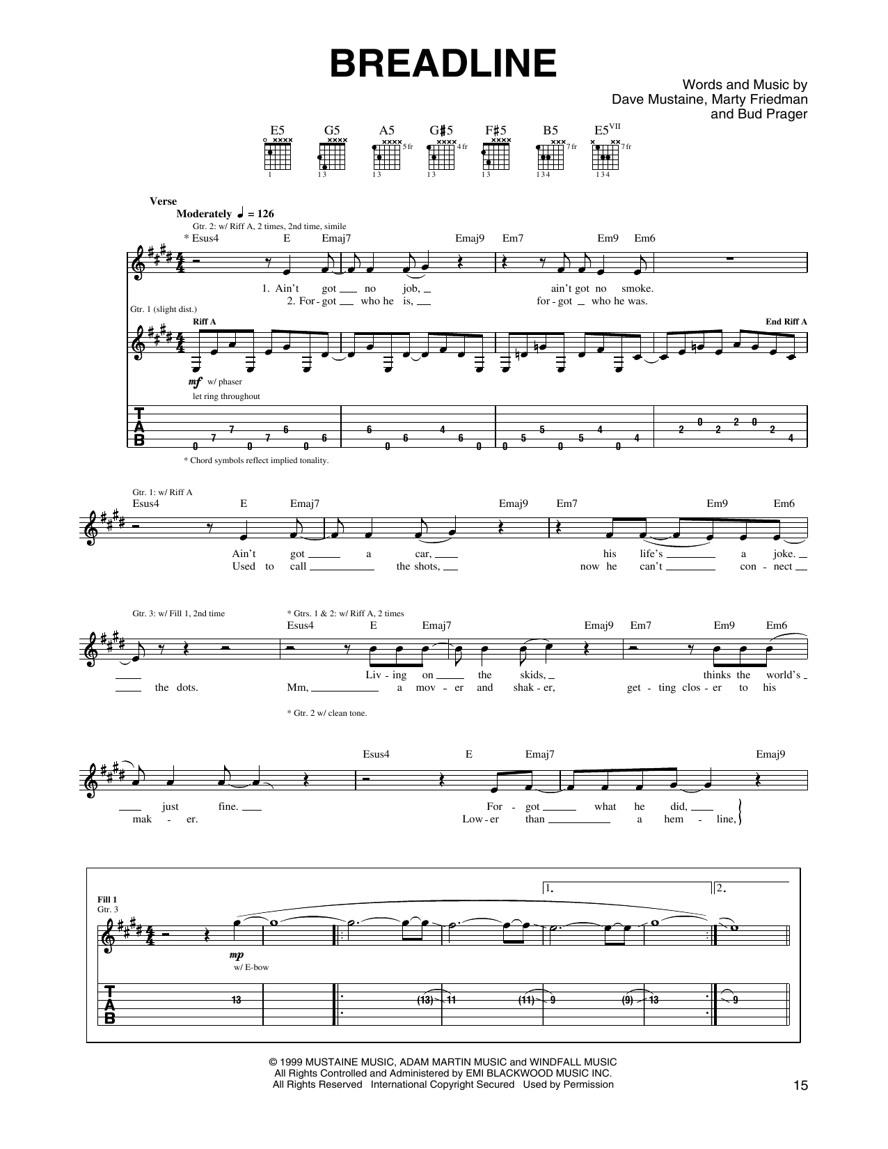 Megadeth Breadline Sheet Music Notes & Chords for Guitar Tab - Download or Print PDF