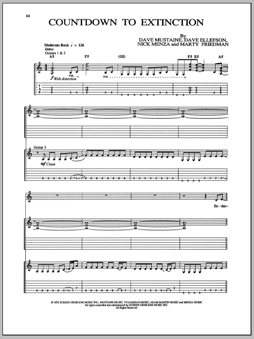 Megadeth Countdown To Extinction Sheet Music Notes & Chords for Bass Guitar Tab - Download or Print PDF