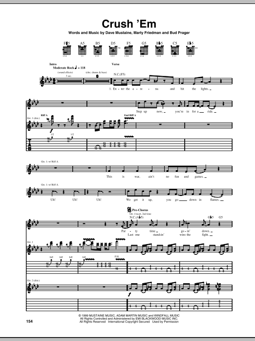 Megadeth Crush 'Em Sheet Music Notes & Chords for Guitar Tab - Download or Print PDF
