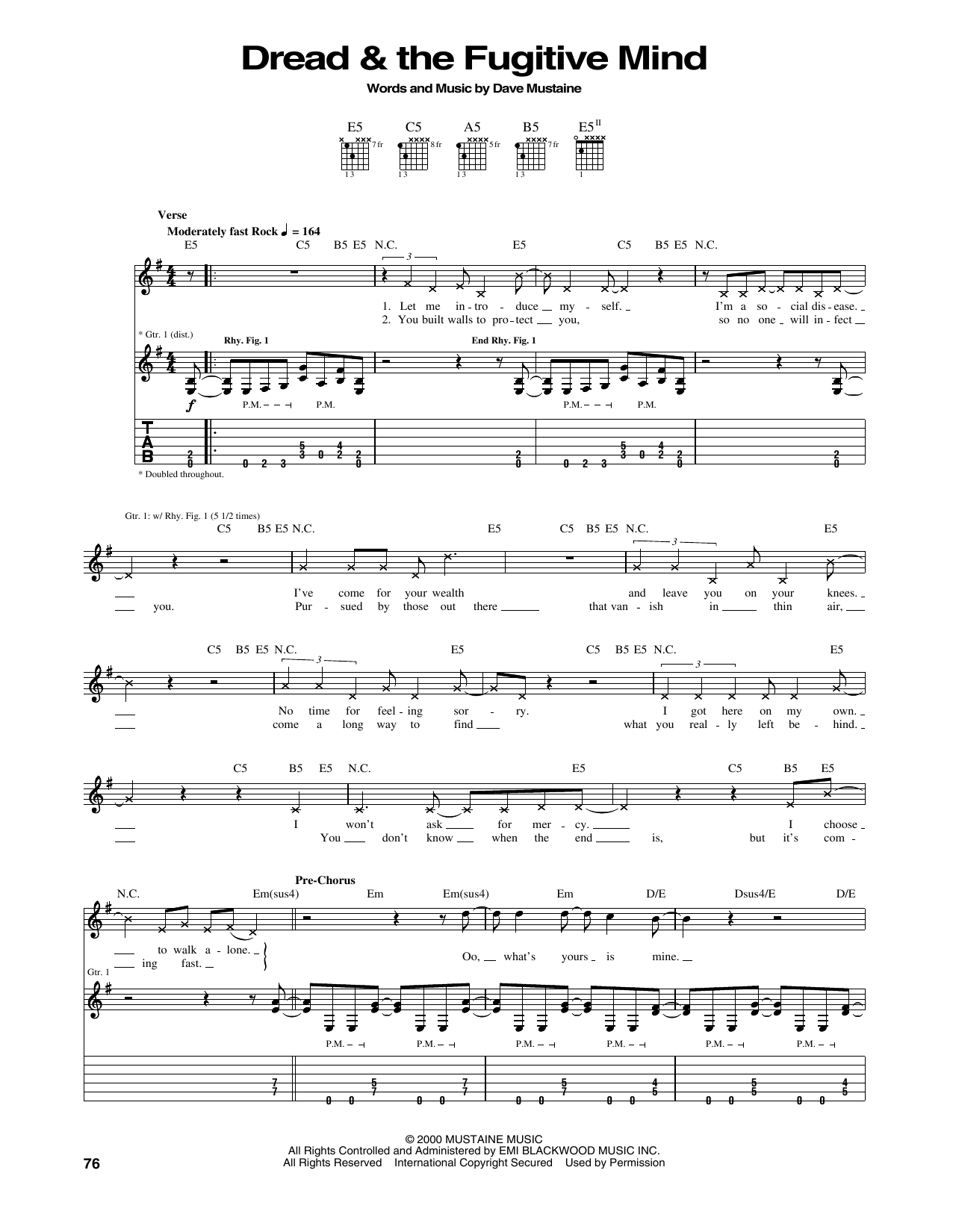 Megadeth Dread & The Fugitive Mind Sheet Music Notes & Chords for Guitar Tab - Download or Print PDF