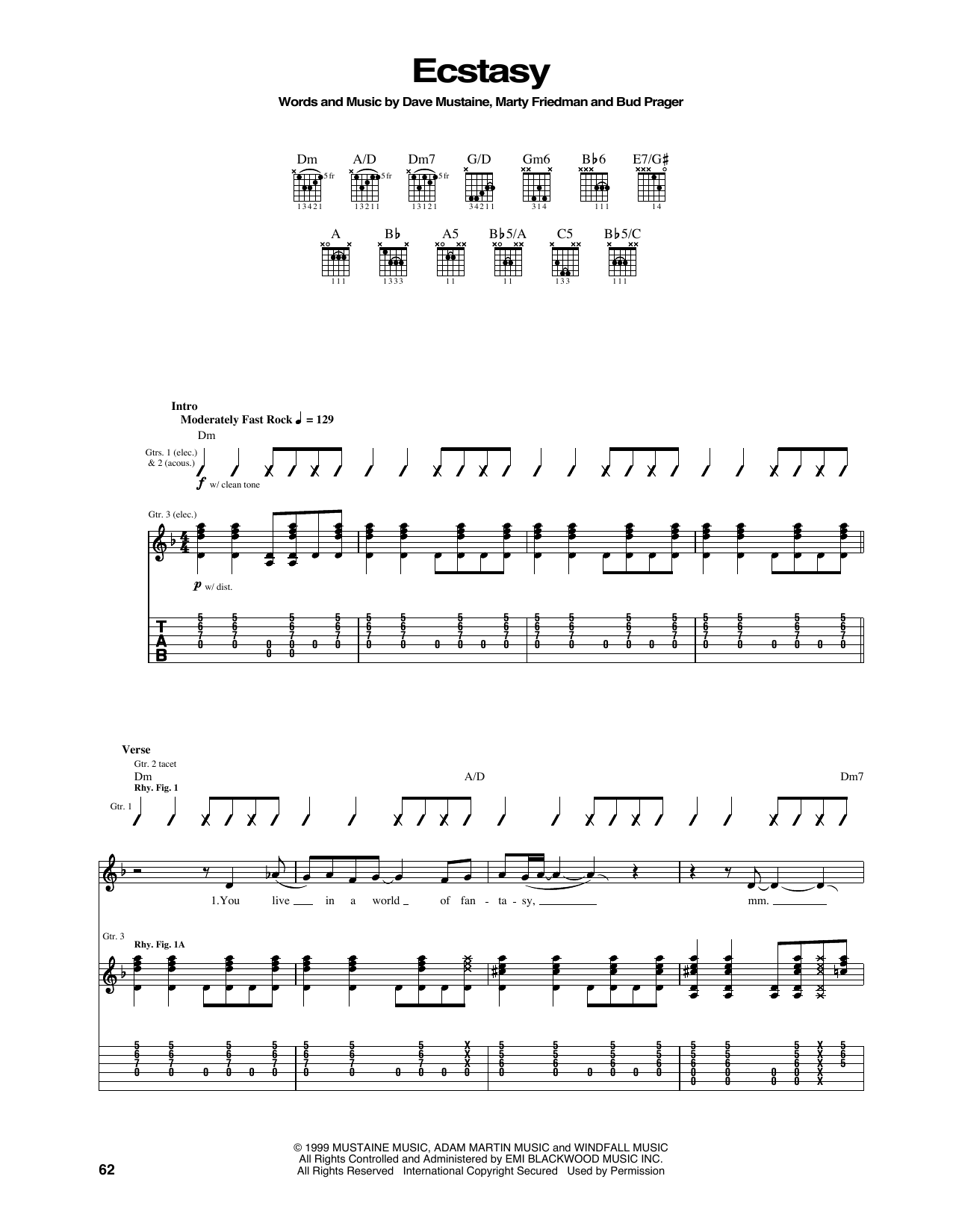 Megadeth Ecstasy Sheet Music Notes & Chords for Guitar Tab - Download or Print PDF