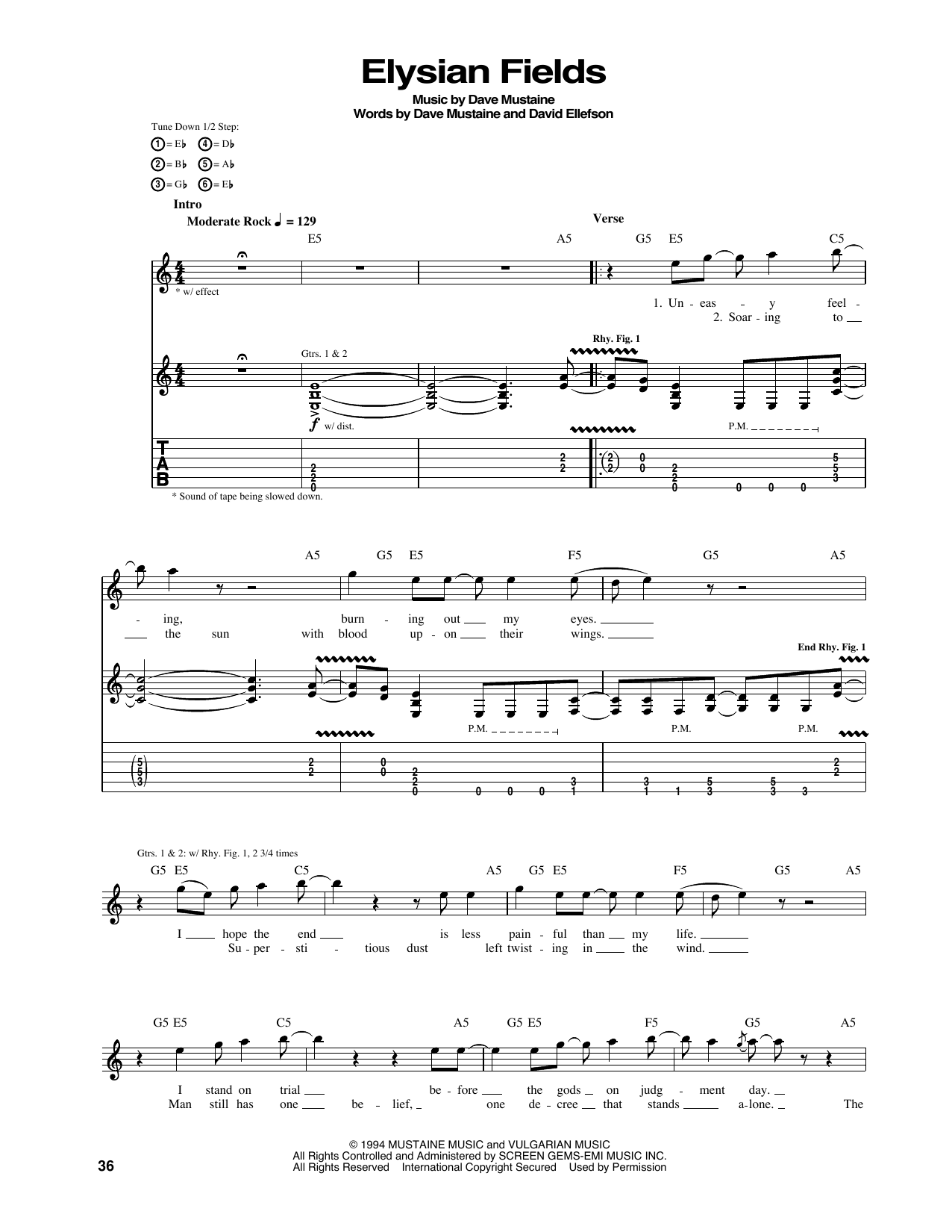 Megadeth Elysian Fields Sheet Music Notes & Chords for Guitar Tab - Download or Print PDF