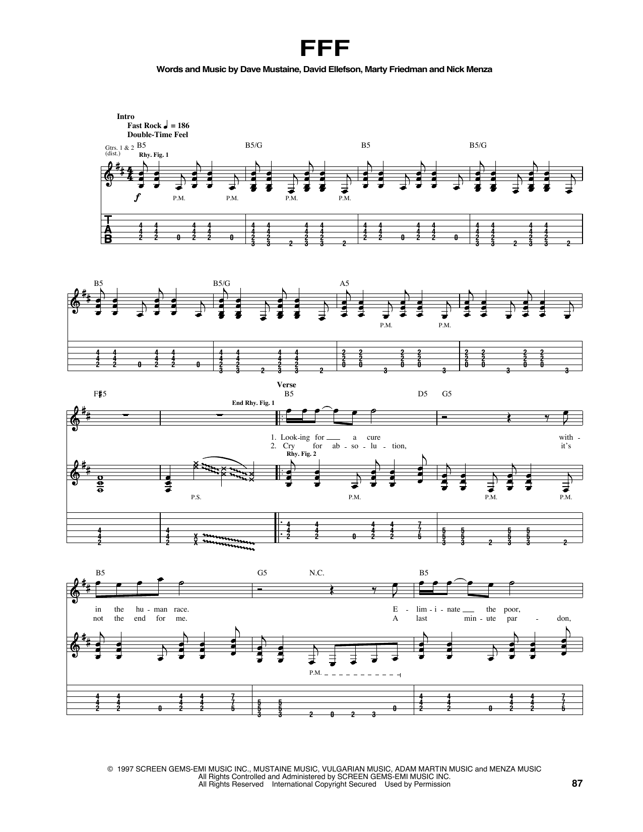 Megadeth FFF Sheet Music Notes & Chords for Guitar Tab - Download or Print PDF