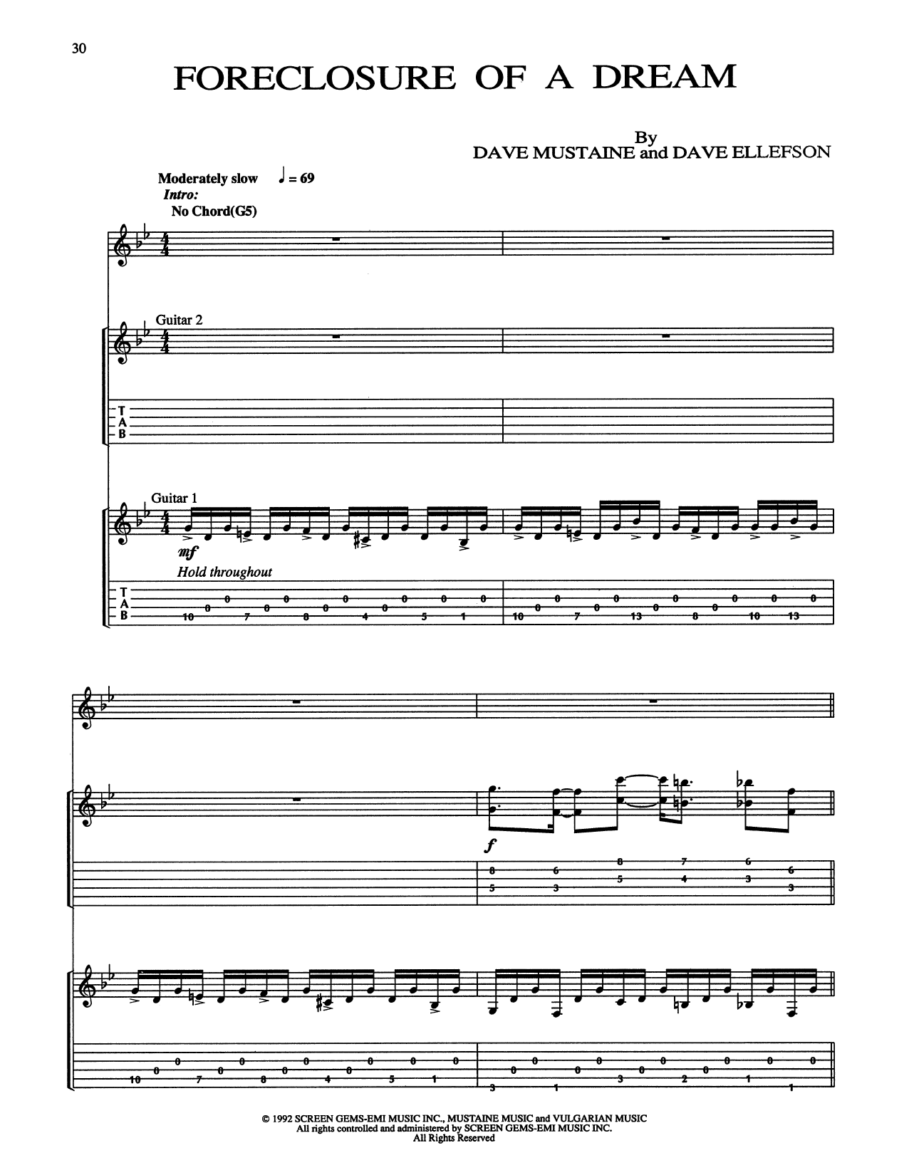 Megadeth Foreclosure Of A Dream Sheet Music Notes & Chords for Guitar Tab - Download or Print PDF
