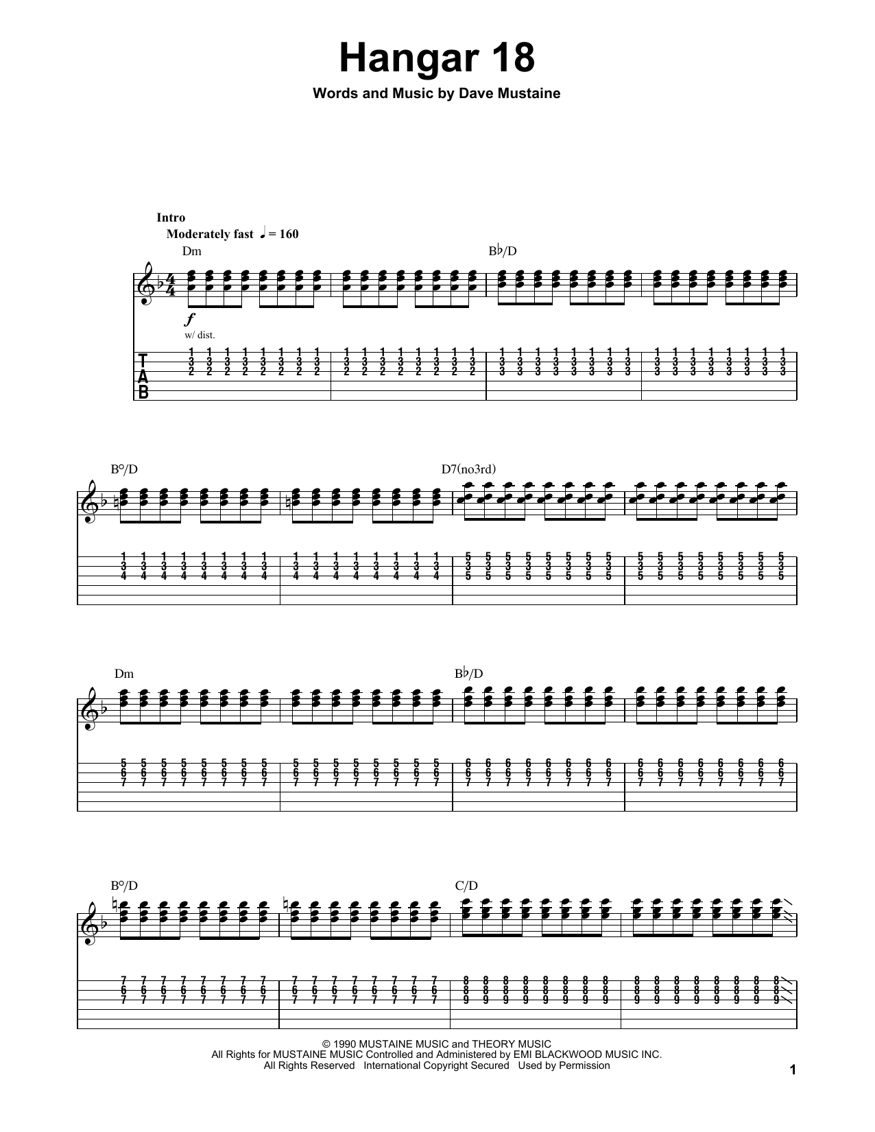 Megadeth Hangar 18 Sheet Music Notes & Chords for Guitar Tab - Download or Print PDF