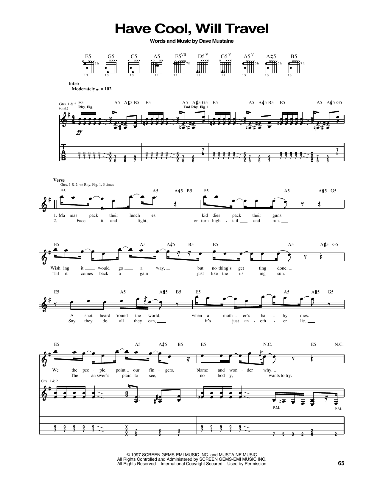 Megadeth Have Cool, Will Travel Sheet Music Notes & Chords for Guitar Tab - Download or Print PDF
