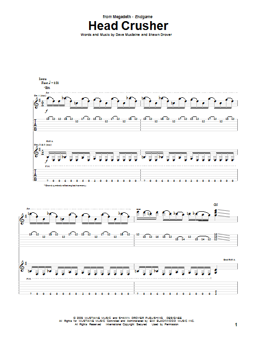 Megadeth Head Crusher Sheet Music Notes & Chords for Bass Guitar Tab - Download or Print PDF