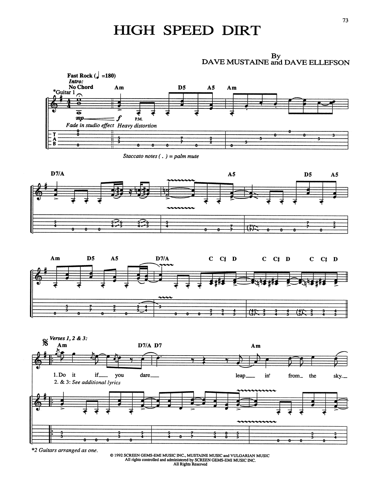 Megadeth High Speed Dirt Sheet Music Notes & Chords for Guitar Tab - Download or Print PDF