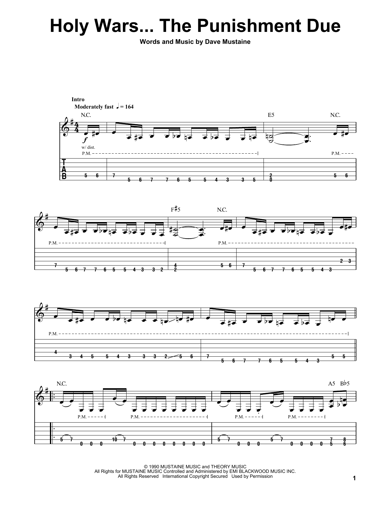 Megadeth Holy Wars...The Punishment Due Sheet Music Notes & Chords for Guitar Tab Play-Along - Download or Print PDF