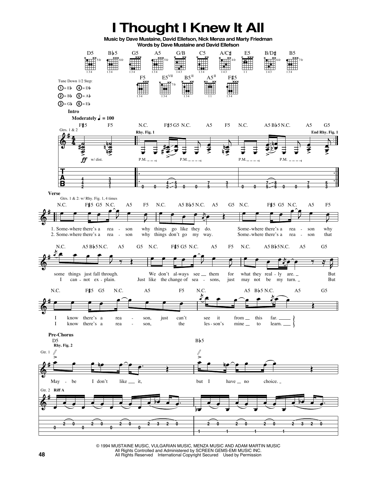 Megadeth I Thought I Knew It All Sheet Music Notes & Chords for Guitar Tab - Download or Print PDF
