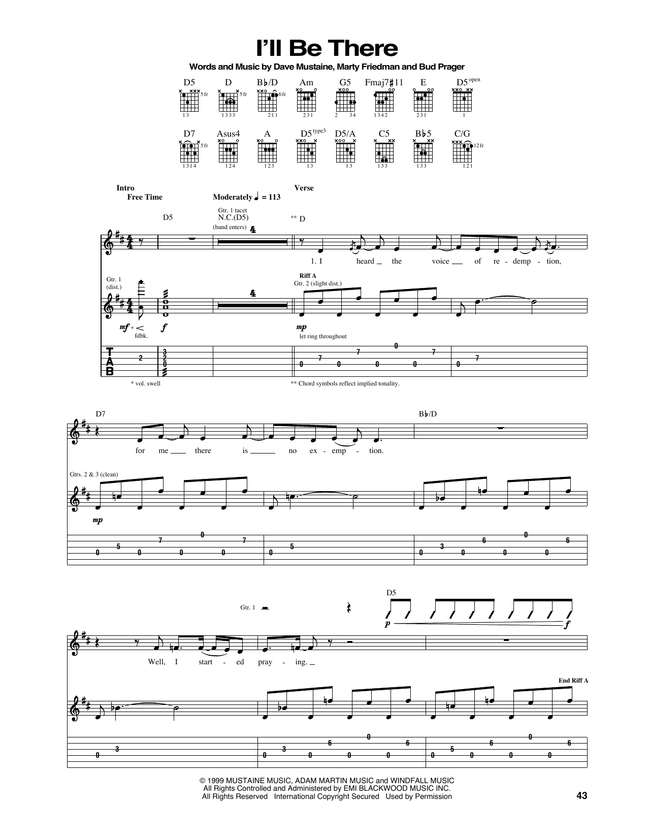 Megadeth I'll Be There Sheet Music Notes & Chords for Guitar Tab - Download or Print PDF