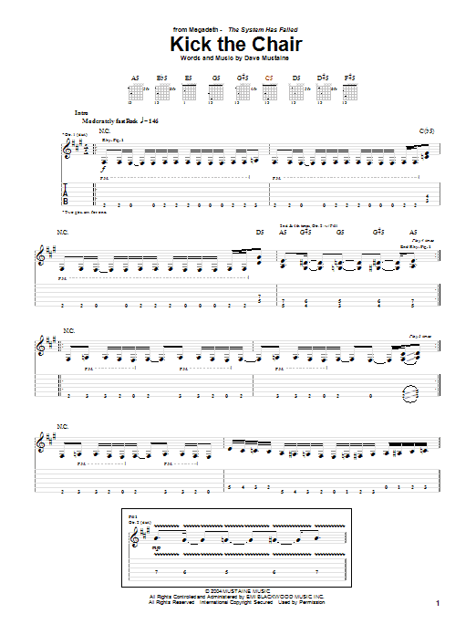 Megadeth Kick The Chair Sheet Music Notes & Chords for Guitar Tab - Download or Print PDF