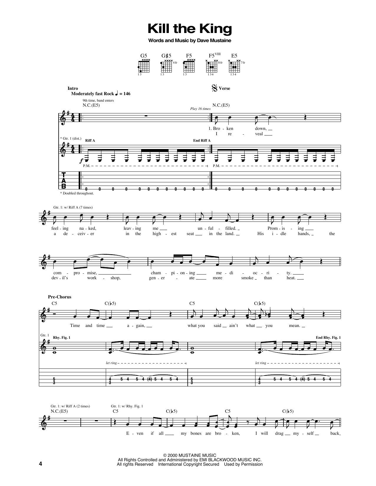 Megadeth Kill The King Sheet Music Notes & Chords for Guitar Tab - Download or Print PDF