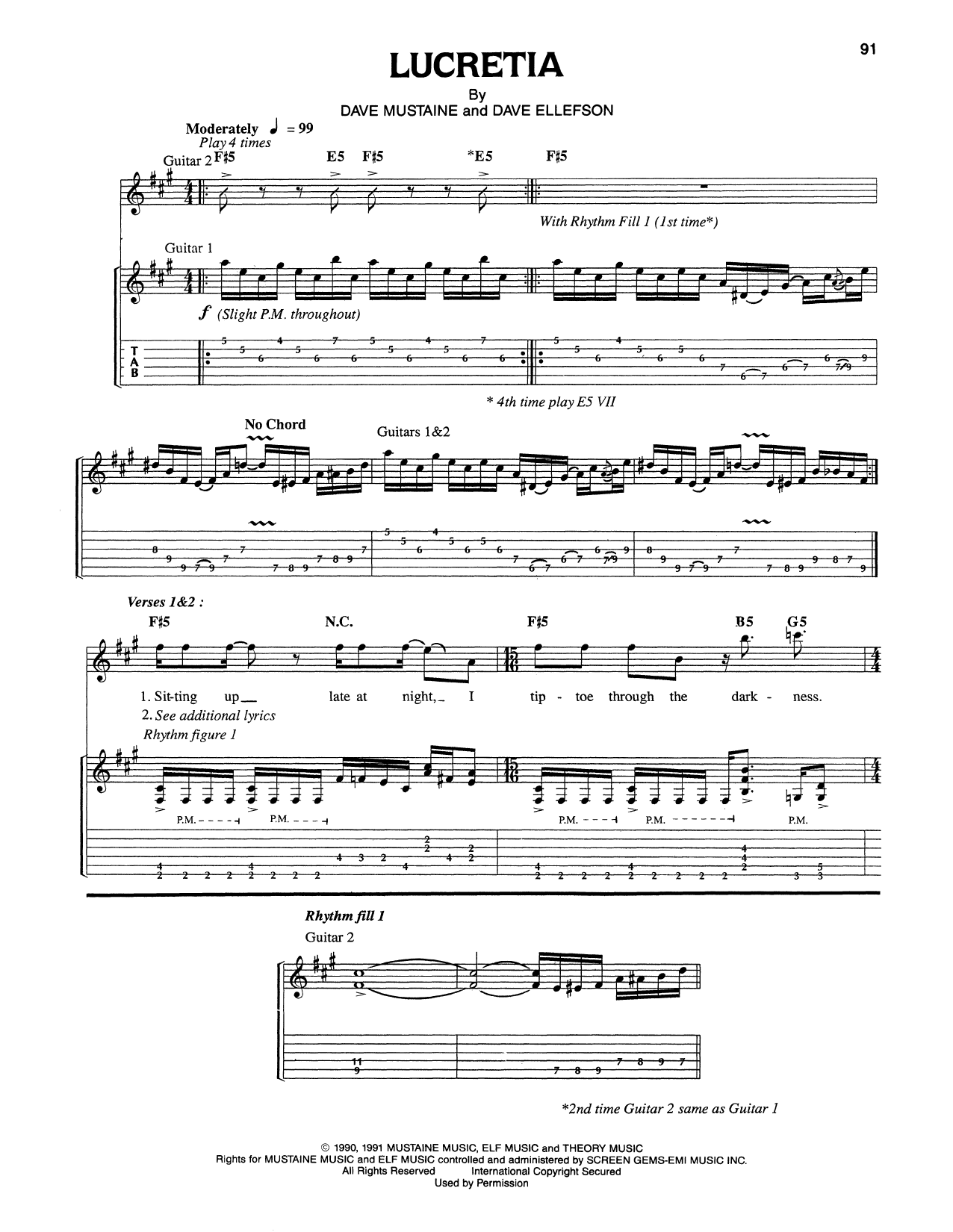 Megadeth Lucretia Sheet Music Notes & Chords for Guitar Tab - Download or Print PDF