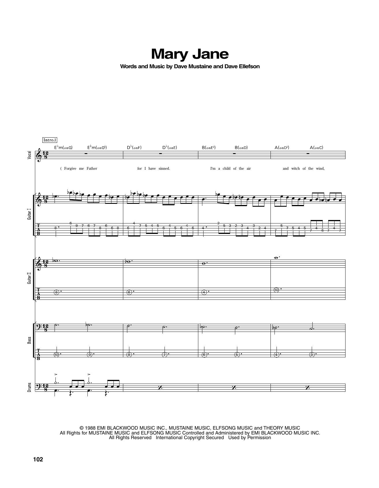 Megadeth Mary Jane Sheet Music Notes & Chords for Transcribed Score - Download or Print PDF