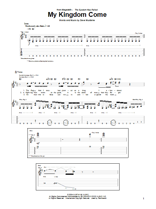 Megadeth My Kingdom Come Sheet Music Notes & Chords for Guitar Tab - Download or Print PDF