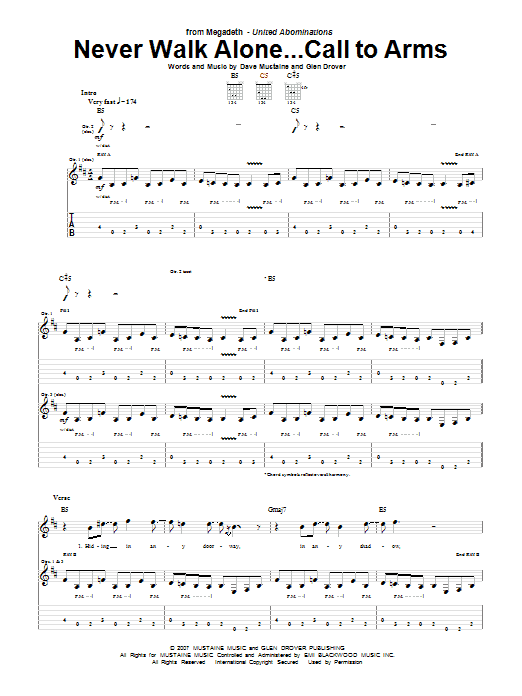 Megadeth Never Walk Alone...Call To Arms Sheet Music Notes & Chords for Guitar Tab - Download or Print PDF