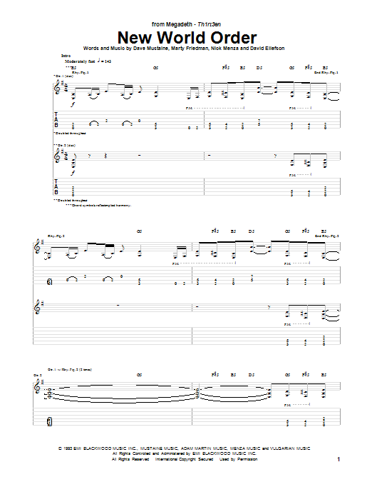 Megadeth New World Order Sheet Music Notes & Chords for Guitar Tab - Download or Print PDF