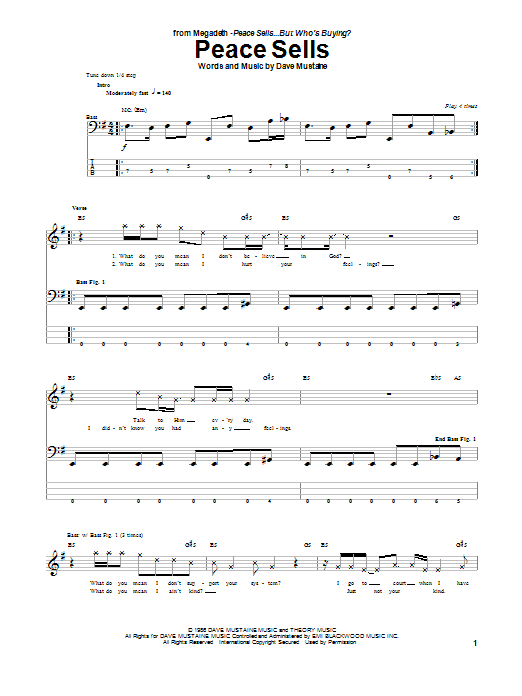 Megadeth Peace Sells Sheet Music Notes & Chords for Easy Guitar Tab - Download or Print PDF