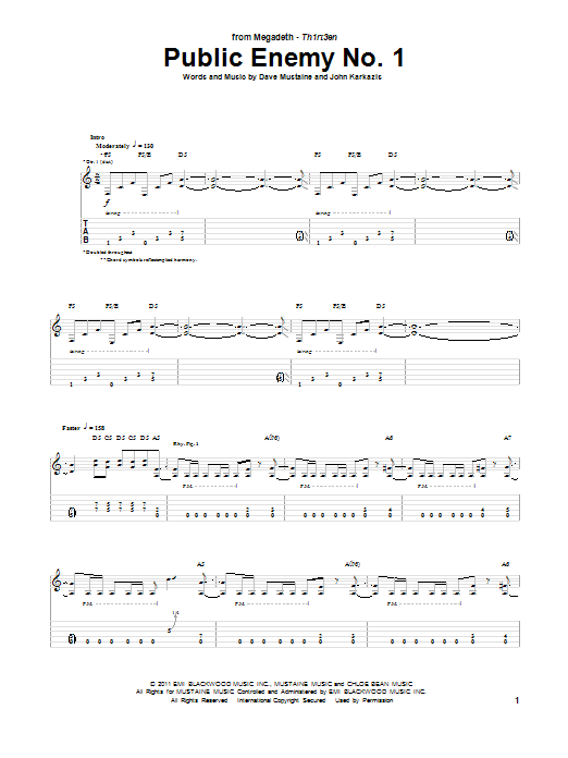 Megadeth Public Enemy No. 1 Sheet Music Notes & Chords for Guitar Tab - Download or Print PDF