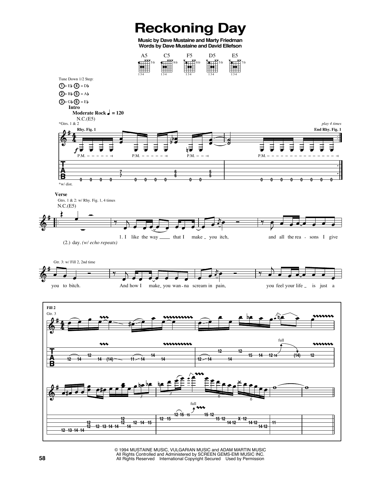 Megadeth Reckoning Day Sheet Music Notes & Chords for Guitar Tab - Download or Print PDF