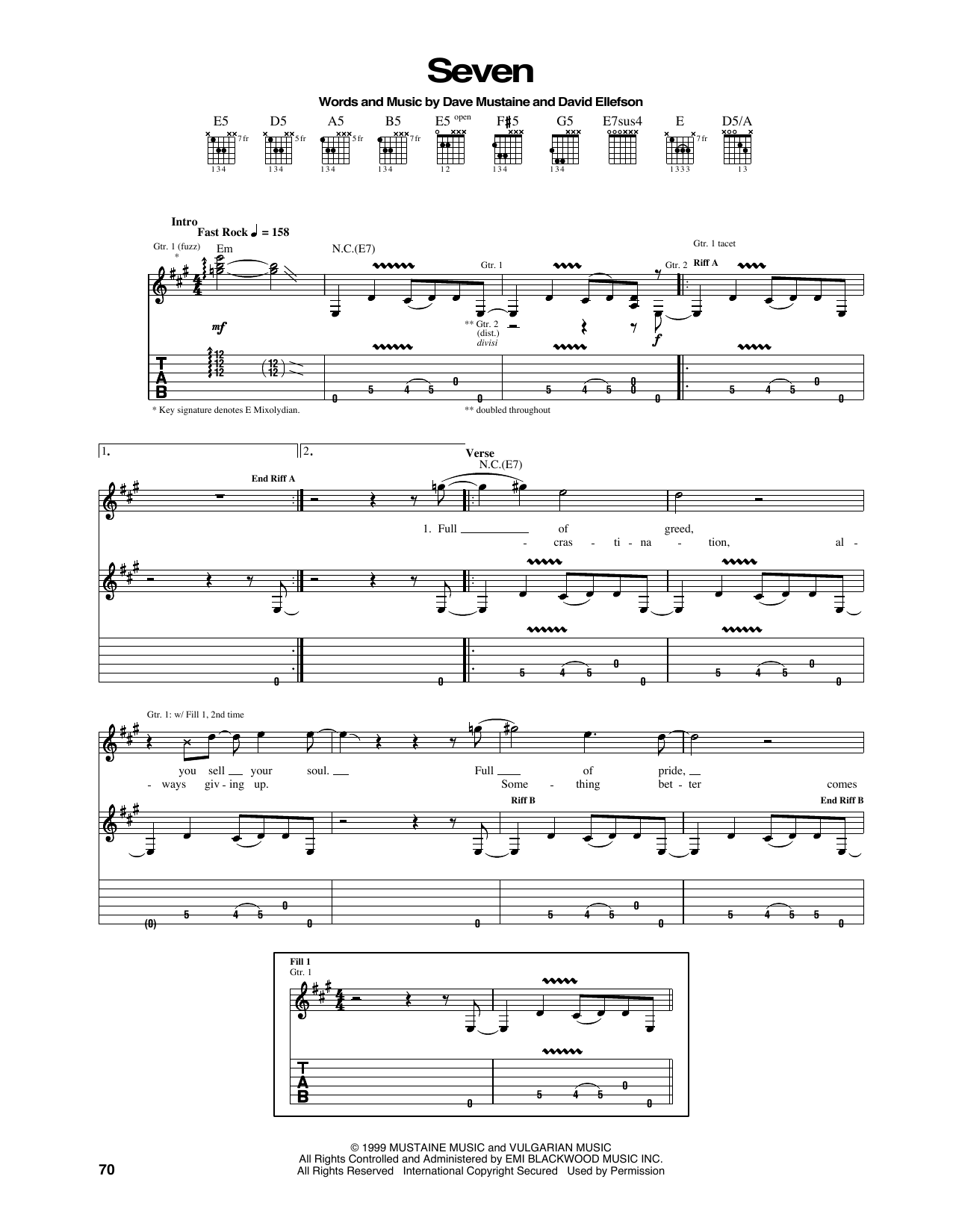 Megadeth Seven Sheet Music Notes & Chords for Guitar Tab - Download or Print PDF