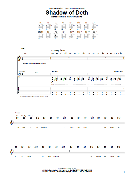 Megadeth Shadow Of Deth Sheet Music Notes & Chords for Guitar Tab - Download or Print PDF