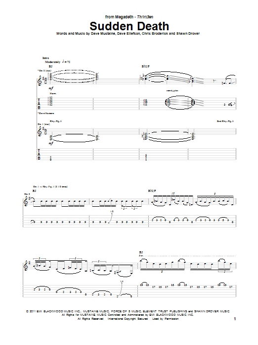 Megadeth Sudden Death Sheet Music Notes & Chords for Guitar Tab - Download or Print PDF