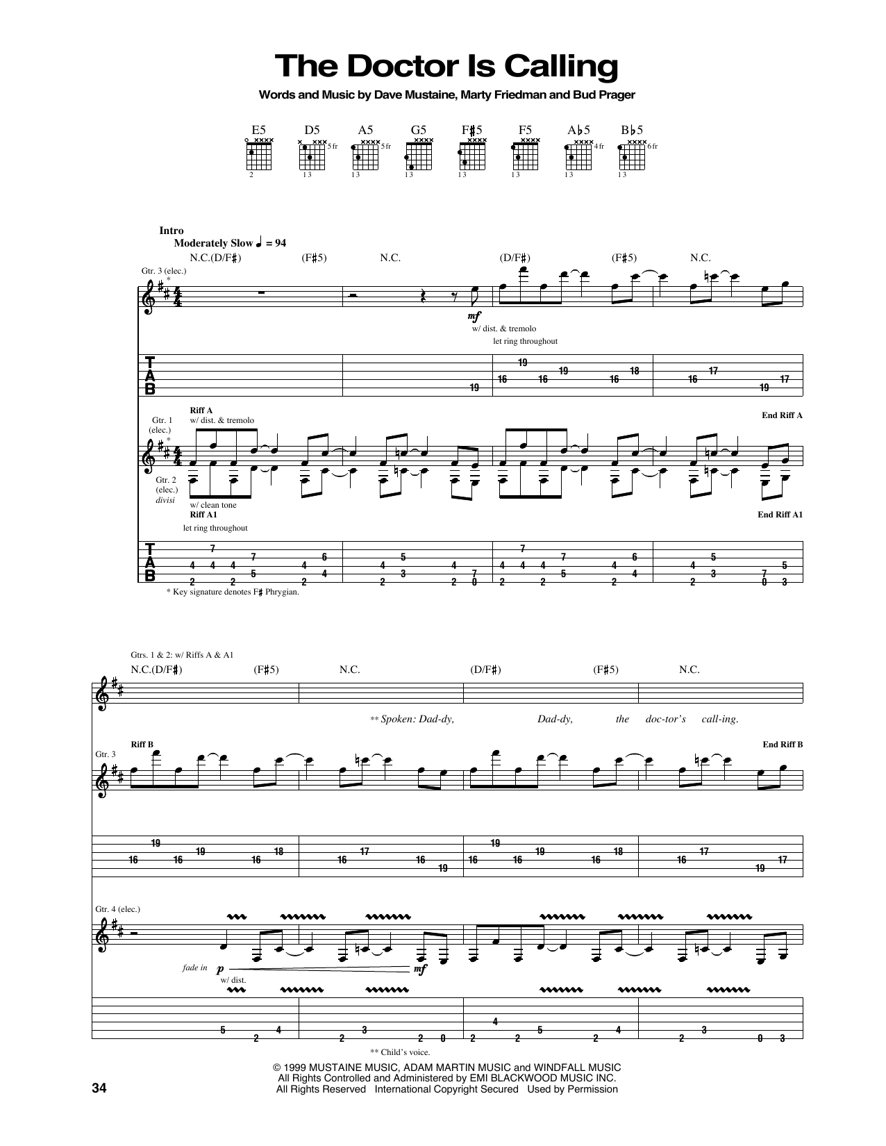 Megadeth The Doctor Is Calling Sheet Music Notes & Chords for Guitar Tab - Download or Print PDF