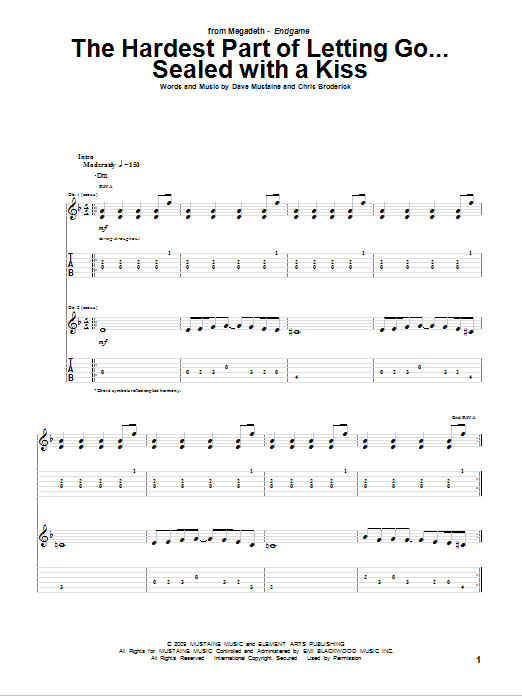 Megadeth The Hardest Part Of Letting Go...Sealed With A Kiss Sheet Music Notes & Chords for Guitar Tab - Download or Print PDF